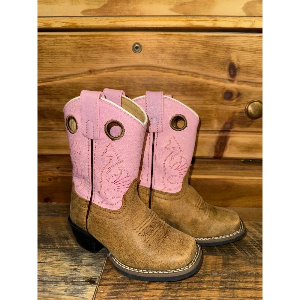 Masterson Boot Co Pink Brown Western Cowboy Boots Square Toe RB2012C Size 9M